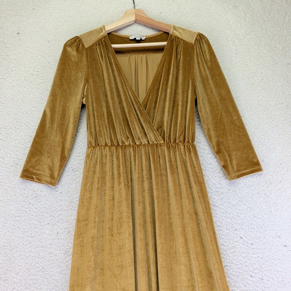 BALTIC BORN Sofia Gold Velvet Wrap Maxi Dress Long Sleeve Women's Small - Picture 5 of 9
